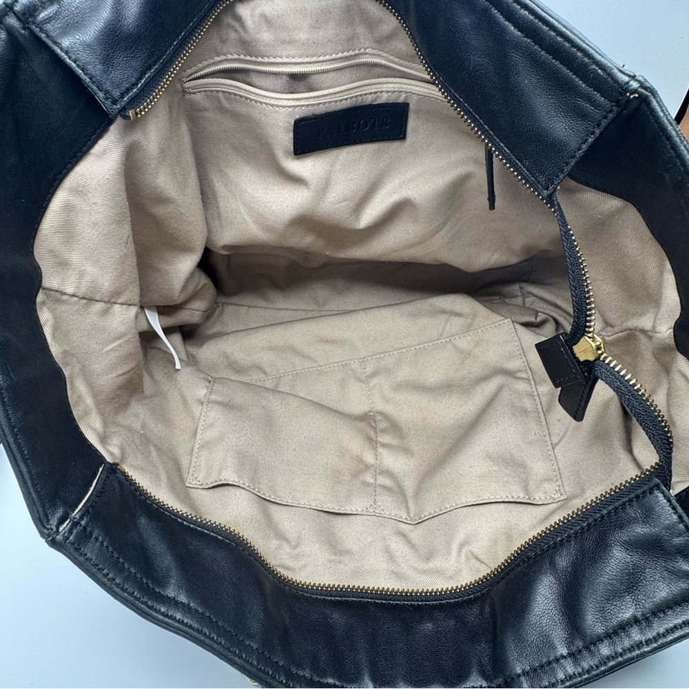 Talbots Quilted Genuine Leather Slouch Bag Tote Chain Strap Black - Picture 5 of 16